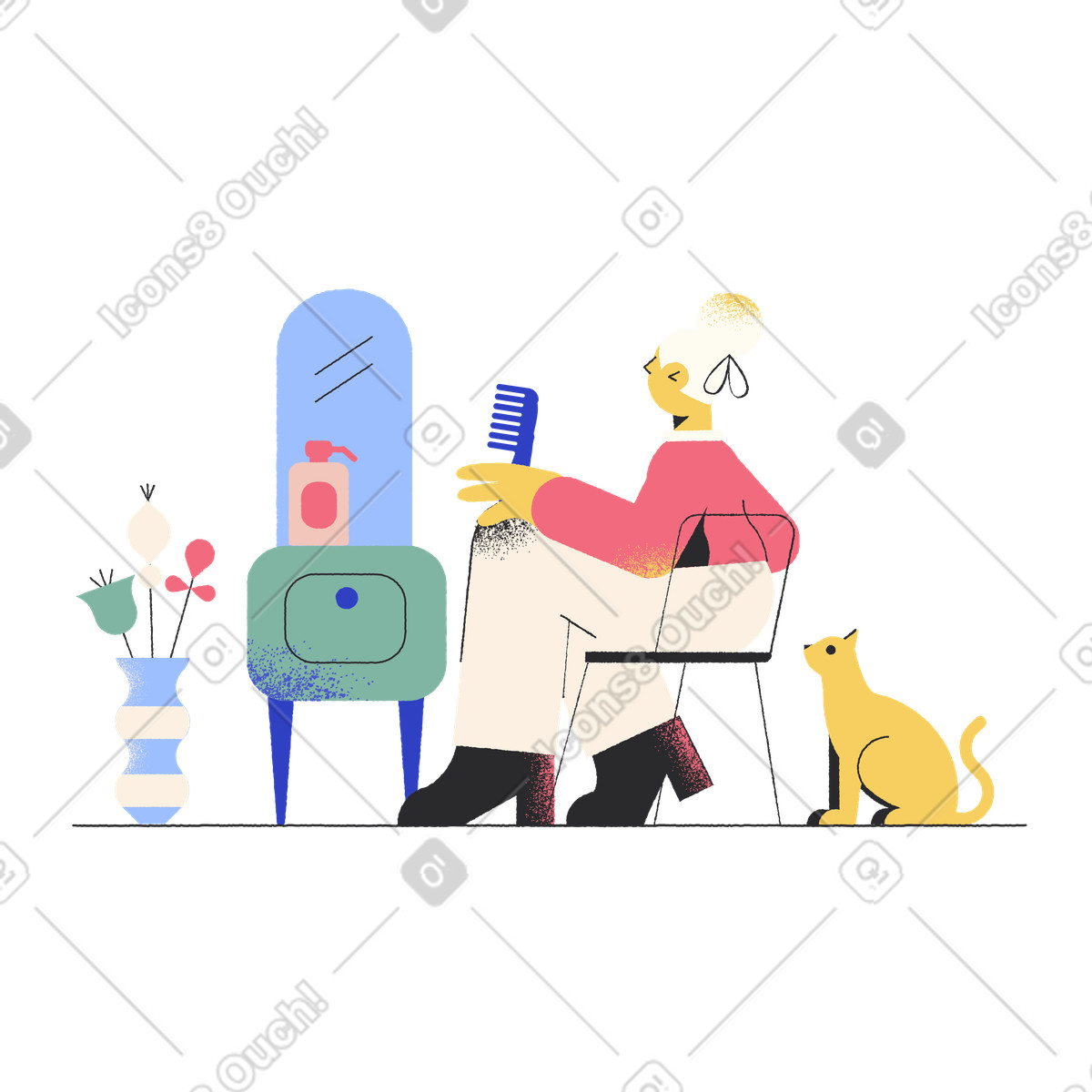 Woman sitting near mirror with brush illustration elderly clipart images collection