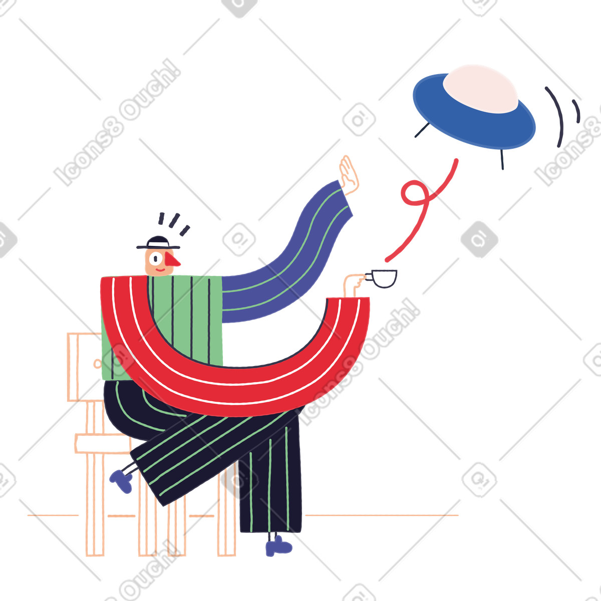 UFO leaving away, End of session or logout concept-Illustration im Stripy-Stil als Download in PNG, SVG