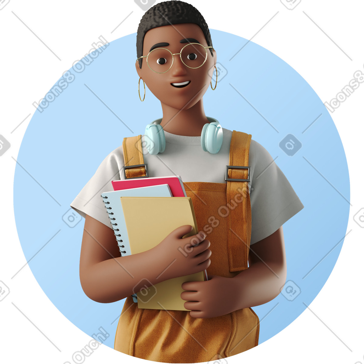 Ilustración Avatar de estudiante femenina con cuadernos en estilo 3D Business a descargar en PNG y SVG