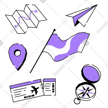 Articles de voyage : carte, boussole, billet d'avion PNG, SVG