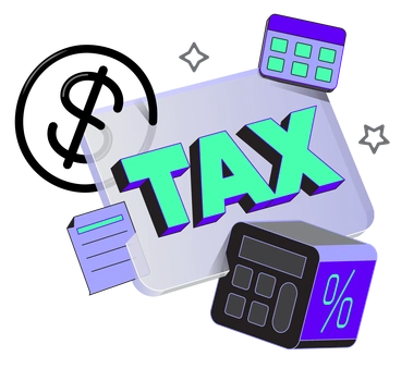 Tax-related elements with calculators and documents - Incut style illustration