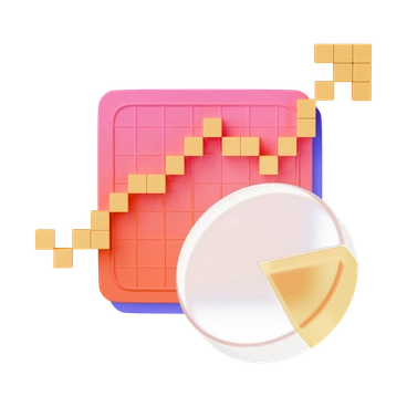 A graph with upward trend and pie chart - 3D Stickle style illustration
