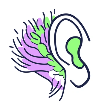 A feathered ear, combining human and bird features in one design