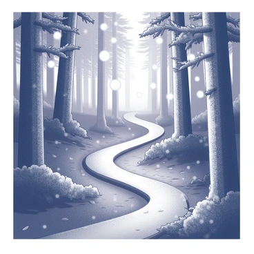 A winding trail through a dense forest, surrounded by tall trees with textured bark and lush foliage. The path is narrow and softly curved, leading deeper into the woods. Numerous glowing orbs hover above the trail, each orb emanating a soft light. The orbs vary in size and float gently in the air, casting subtle shadows on the ground. Each orb represents a wish from passing travelers, creating an enchanting atmosphere in the serene setting. The forest floor is covered with leaves and small plants, adding to the natural beauty of the scene.