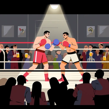 An underground boxing match taking place in a dimly lit room