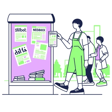 A person is standing at a newsstand, looking over various newspapers displayed. The newsstand is filled with stacks of newspapers, each featuring bold headlines. The individual is dressed in a casual outfit, holding one newspaper in their right hand while pointing to another with their left hand. The person has short hair and appears engaged in selecting which newspaper to purchase. The newsstand is situated on a city street, with a few pedestrians passing by in the background. The scene captures a moment of decision-making amidst the bustling environment.