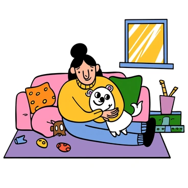 An idol playing with their adorable pet at home, capturing a warm and endearing moment