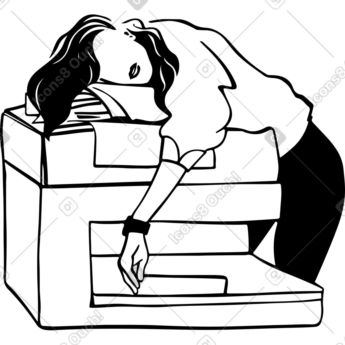Illustration Femme endormie sur une imprimante dans le style Line à télécharger aux formats PNG, SVG
