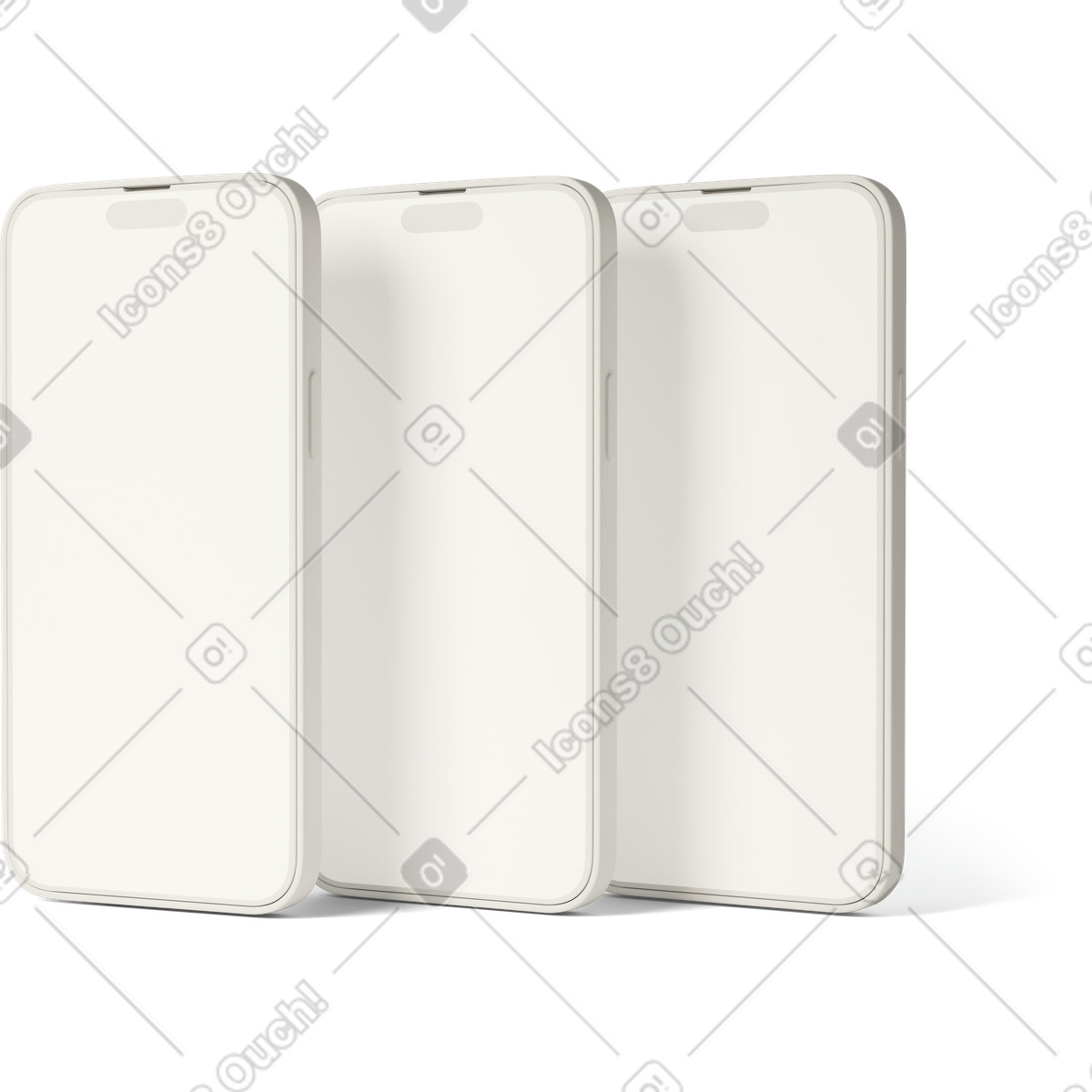 3D Casual life 스타일의 Three smartphones mockup 일러스트레이션 PNG, SVG 다운로드