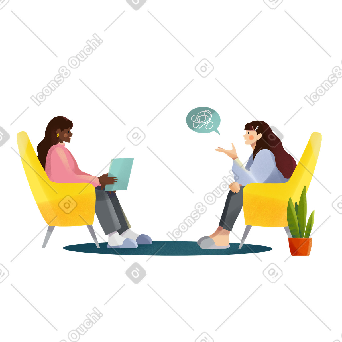 Ilustración Mujeres jóvenes comunicándose en sesión de terapia estilo Shine a descargar PNG y SVG