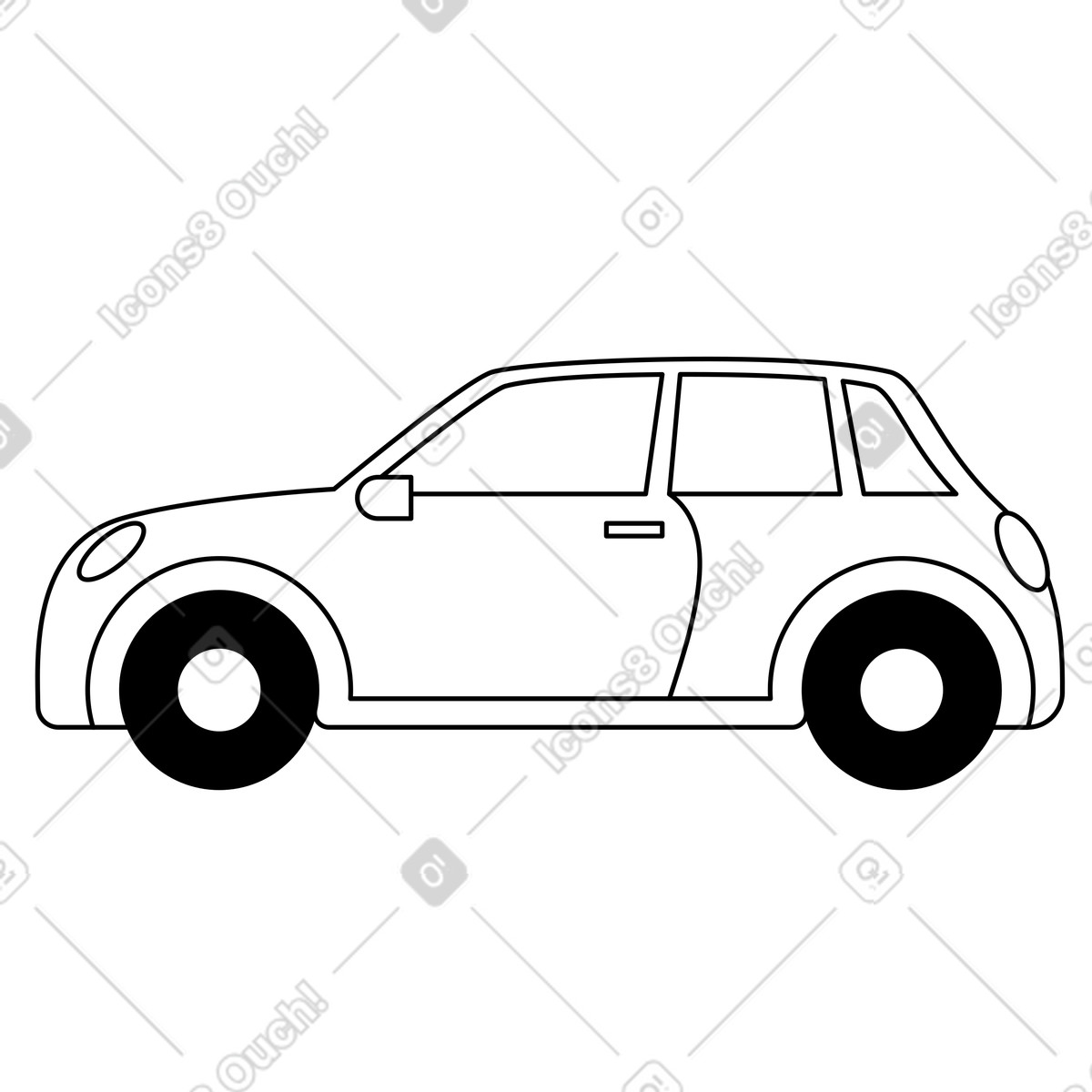 Notion Line Art スタイルの Small hatchback car contour side view のイラストをPNG、SVG形式でダウンロード