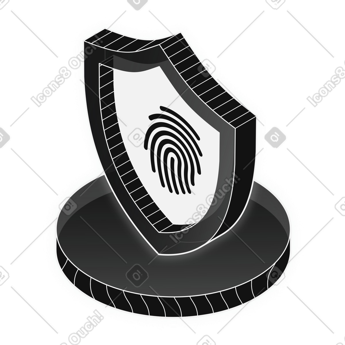 Personal data cyber security with fingerprint privacy shield illustration in Inverse style download in PNG, SVG