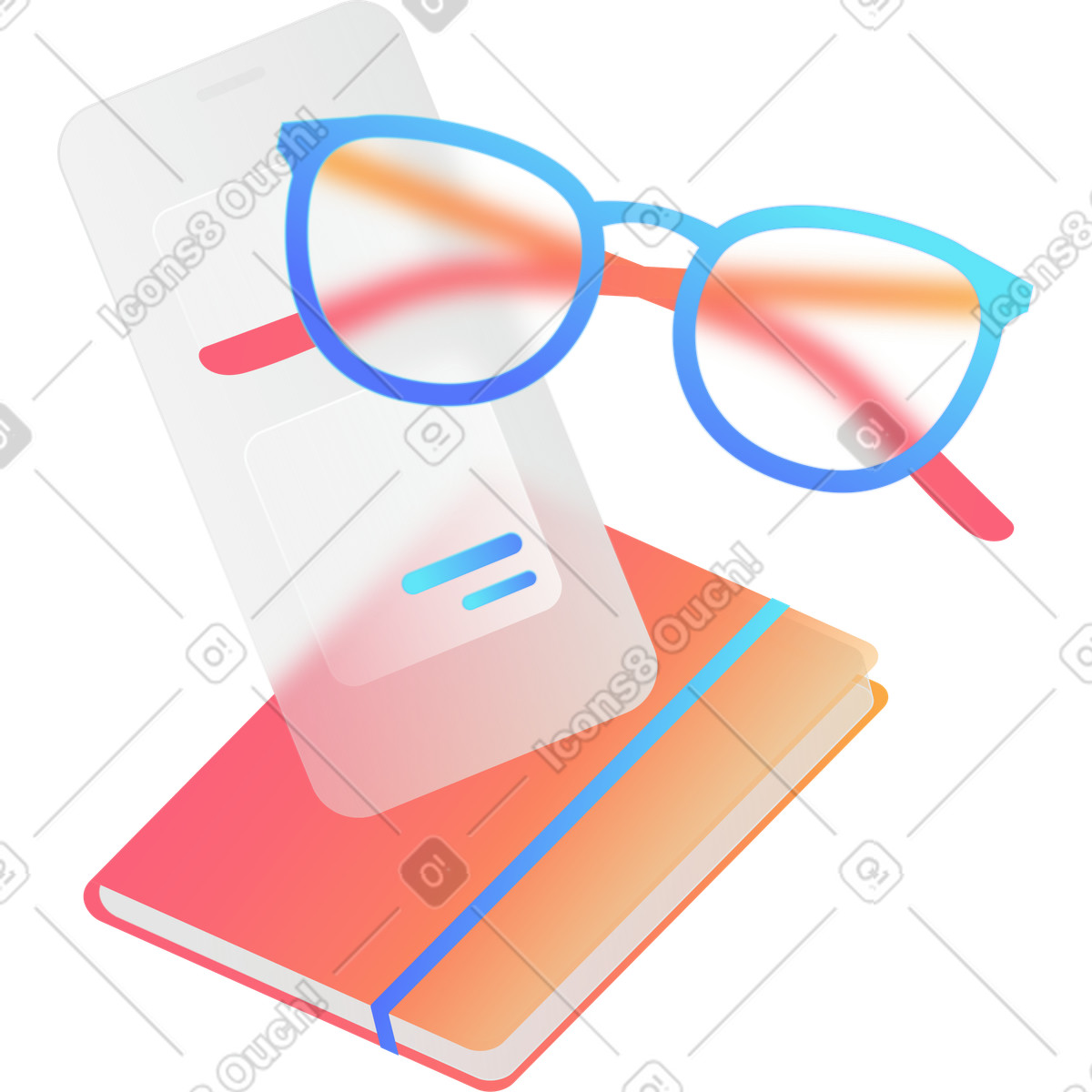 Occhiali con smartphone e notebook illustrazione in stile Morphis scarica in PNG, SVG