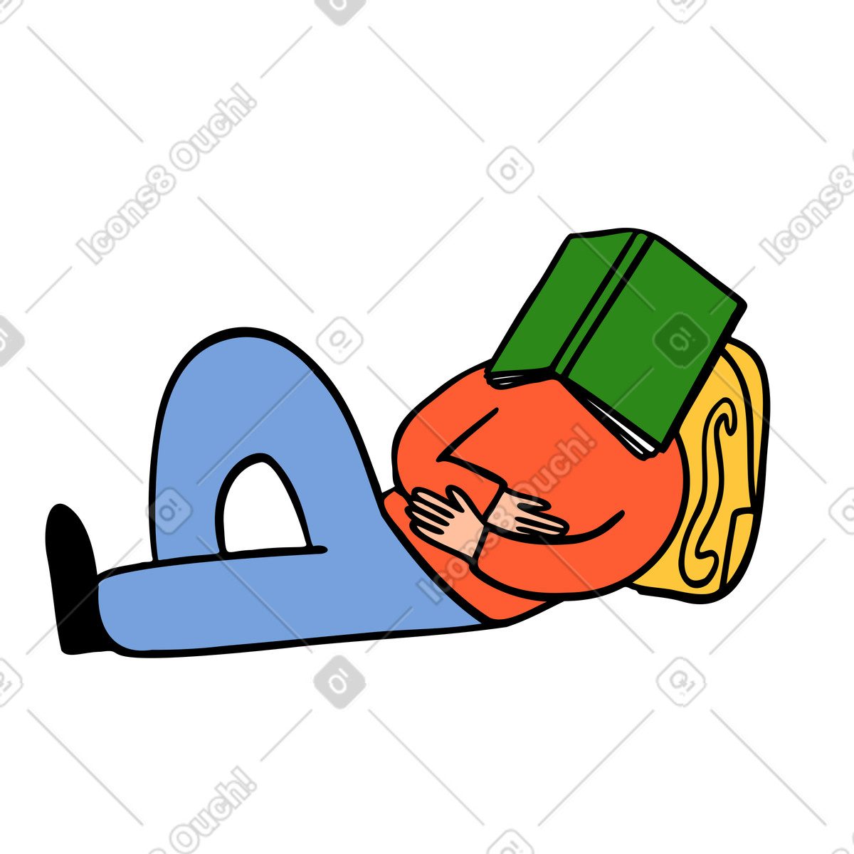 Student relaxing with book covering their head illustration in Comic style download in PNG, SVG