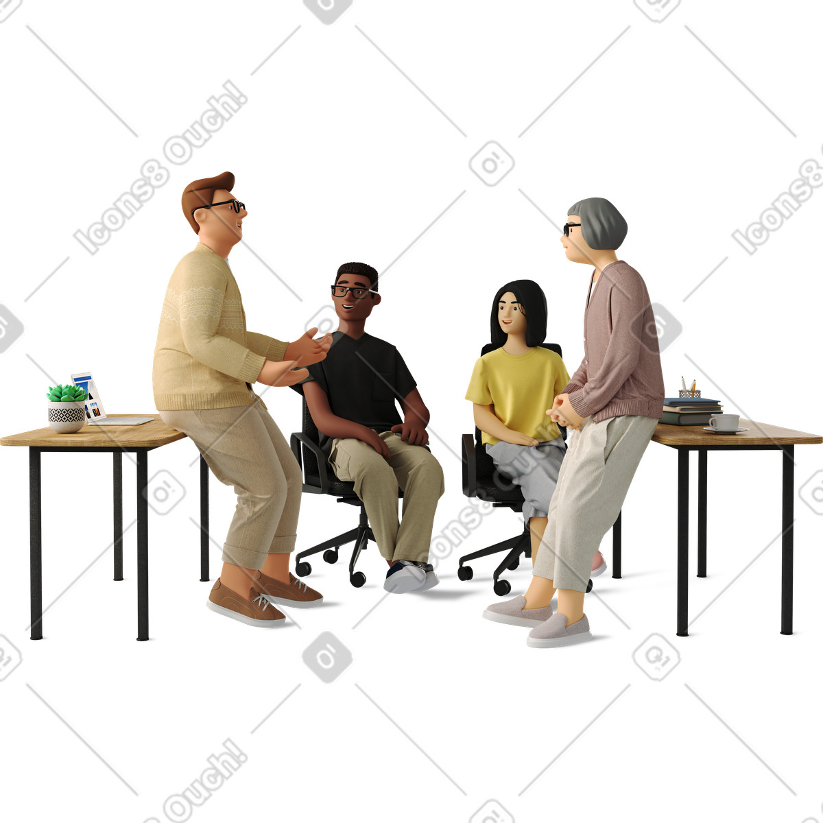 Four colleagues discussing work illustration discussion clipart graphics vectors