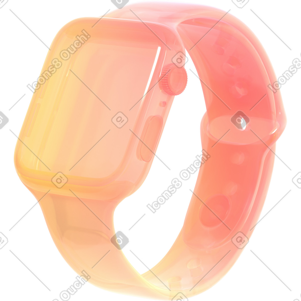 Illustration Montre intelligente en verre jaune dans le style 3D Glassy à télécharger aux formats PNG, SVG