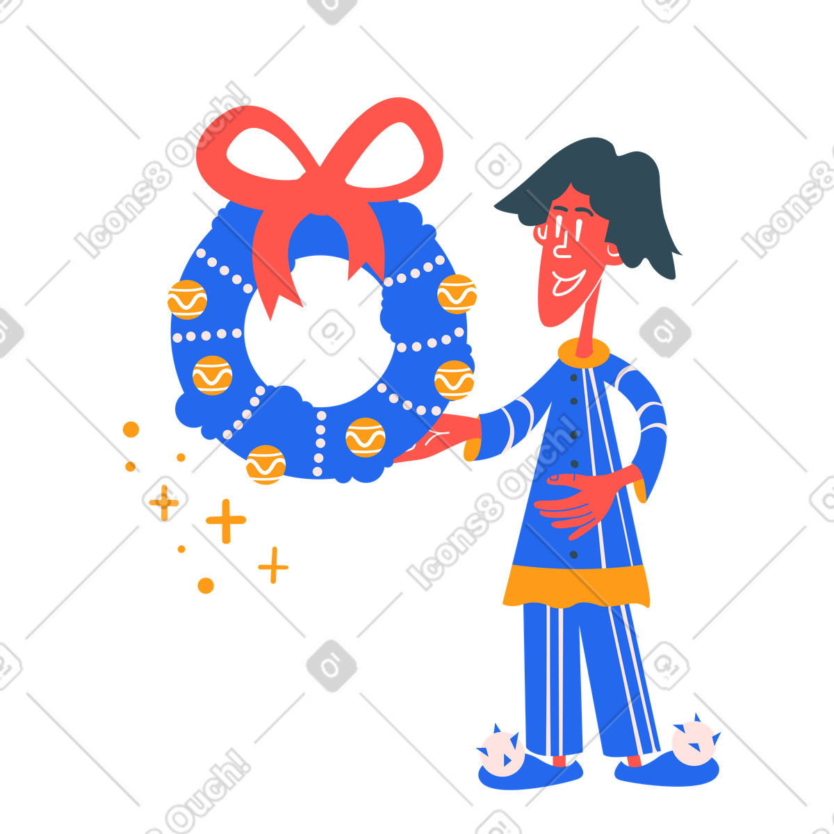 Ilustración Christmas wreath with ornaments, Holiday decoration and preparation en estilo Kingdom a descargar en PNG y SVG