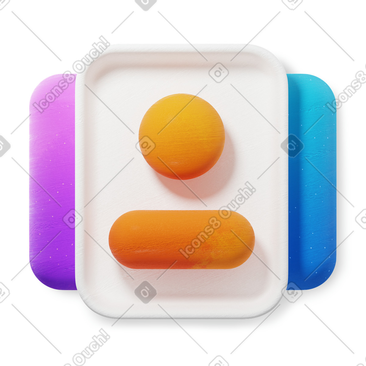 Avatar profile symbol with orange shapes on layered rounded cards illustrazione in stile 3D Microsoft Fluent illustration scarica in PNG, SVG