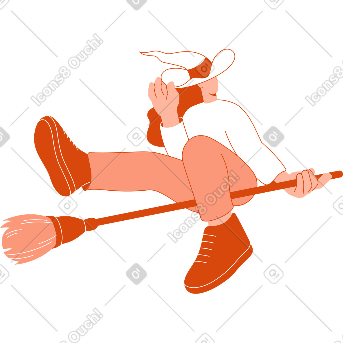 Hexe auf besen-Illustration im Orange-Stil als Download in PNG, SVG