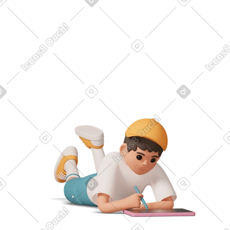 人 Casual life スタイルの 3D Little boy watching tablet のイラストをPNG、SVG形式でダウンロード