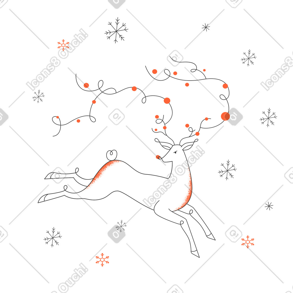 Schnee und hirsch-Illustration im Crayon-Stil als Download in PNG, SVG