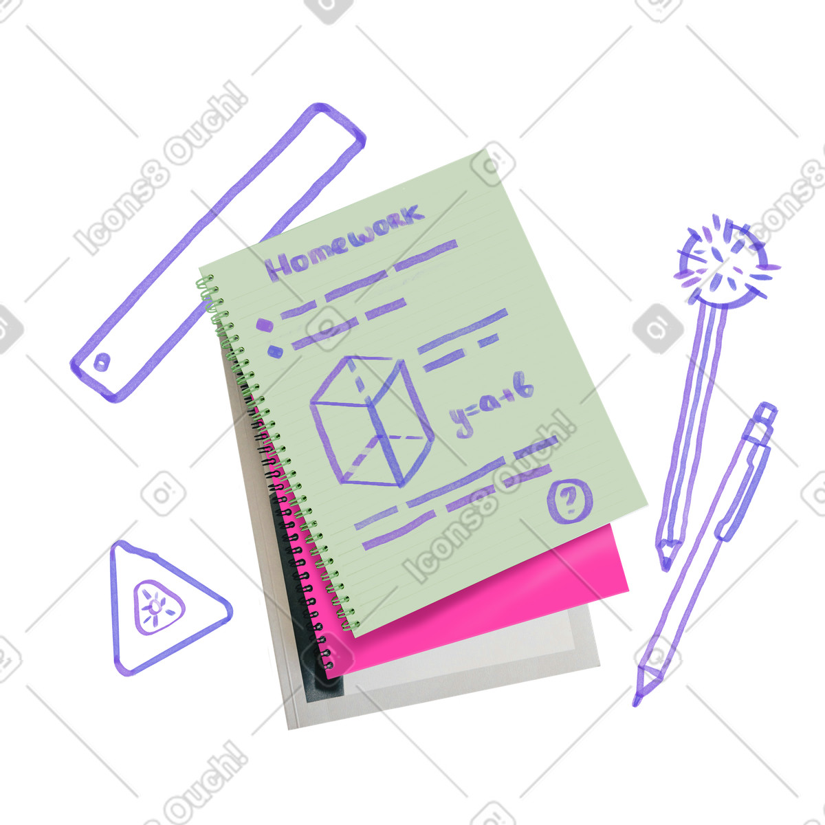 Math homework and school supplies illustration in Marker style download in PNG, SVG