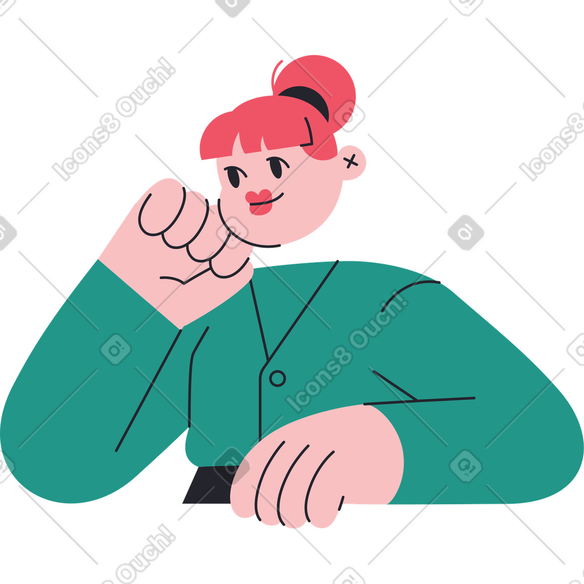 Half of the woman leaned on her arm illustration in Boba style download in PNG, SVG