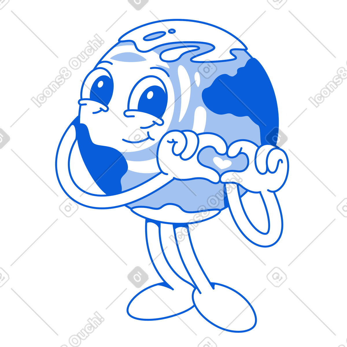 Illustration Happy earth fait un cœur avec ses mains dans le style Handy Line à télécharger aux formats PNG, SVG