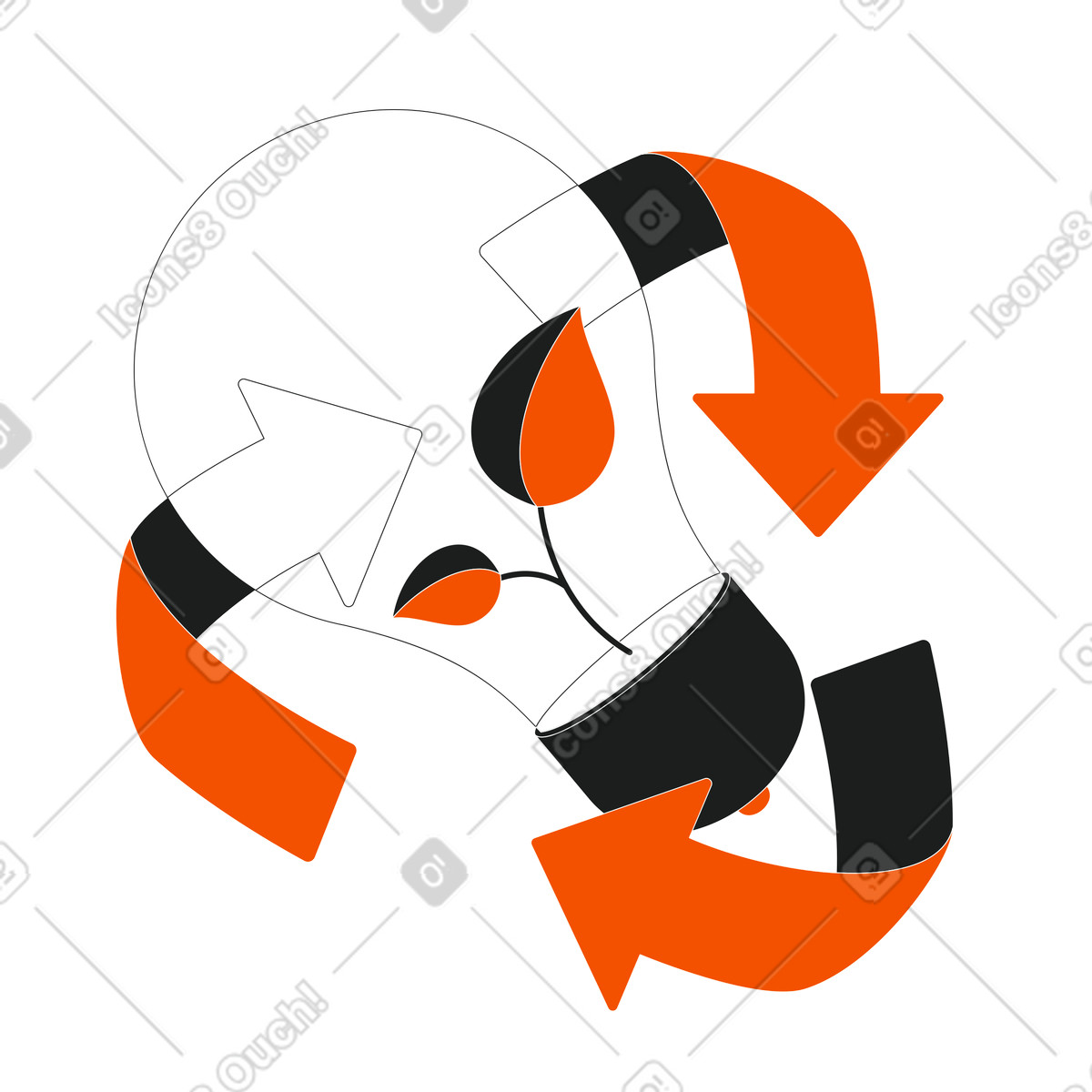 Leaves inside lightbulb with rotation arrows, Environmental protection concept illustration in Strict style download in PNG, SVG