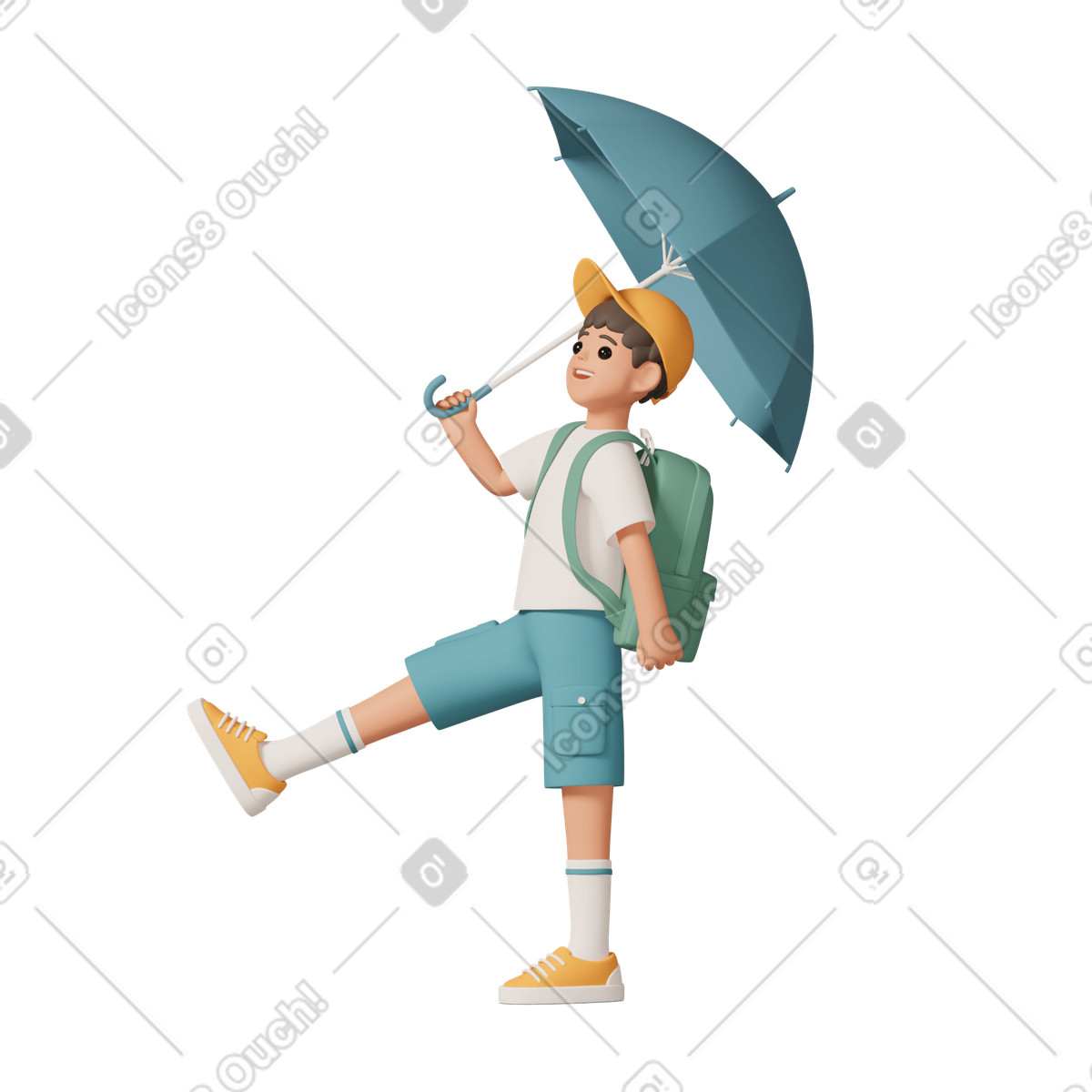 Schuljunge mit regenschirm-Illustration im 3D Casual life-Stil als Download in PNG, SVG
