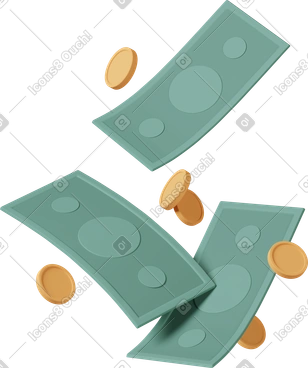 Coins and banknotes in the air PNG, SVG