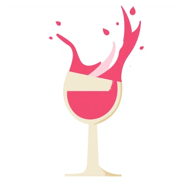 A tipped glass with a clear, transparent surface is shown, and red wine is splashing dramatically out of it. The liquid arcs through the air in a vivid crimson wave, catching light and creating glistening droplets. The background features a subtle, light tone to accentuate the action of the splashing wine. Several droplets are suspended in mid-air, capturing the moment of movement and energy. The glass has a classic design with a stem, and the scene captures the fluidity and vibrancy of the wine as it escapes the confines of the glass.