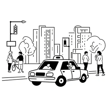 A vibrant street mural depicting a taxi cab in a lively city scene