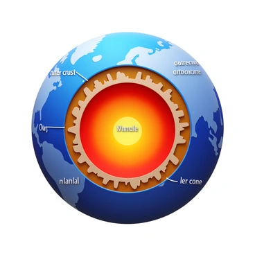 A cross-section diagram of the Earth's layers showing the outer crust, mantle, outer core, and inner core. The mantle is highlighted using vibrant colors, showcasing different minerals and textures within it. The crust is depicted in light brown, the outer core in a shade of yellow, and the inner core in deep red. Each layer is clearly labeled with text, and the overall diagram is presented in a clean, organized manner for clarity.