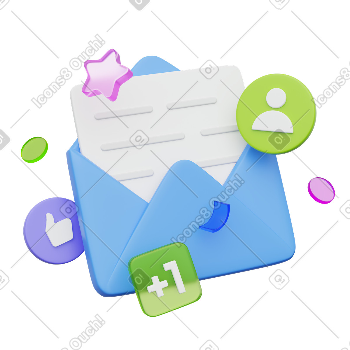 Ilustração de Email engagement with notification and social media interaction icons em no estilo 3D Playful para baixar em PNG, SVG