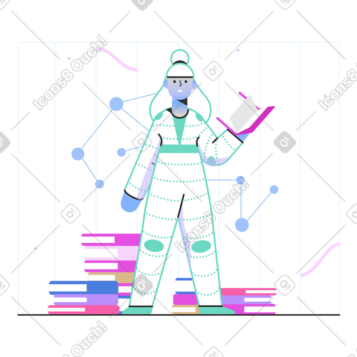 Illustration Réseau neuronal auto-apprenant dans le style Marginalia à télécharger aux formats PNG, SVG