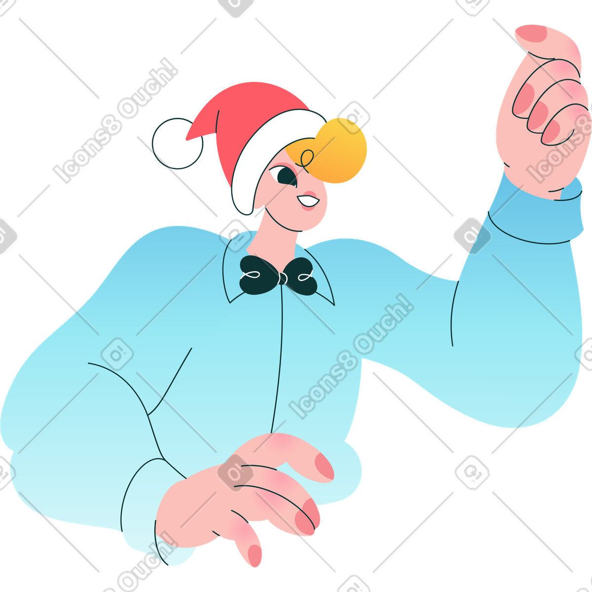 Ilustración Hombre en santa navidad levantando la mano estilo Florid a descargar PNG y SVG