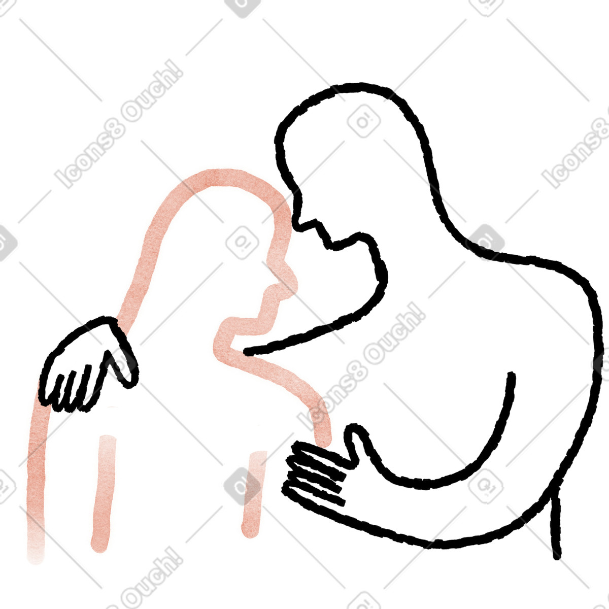 Ilustração de Empathy expressed through gentle hug and caring physical connection em no estilo Anthropic Claude Hand Drawn para baixar em PNG, SVG