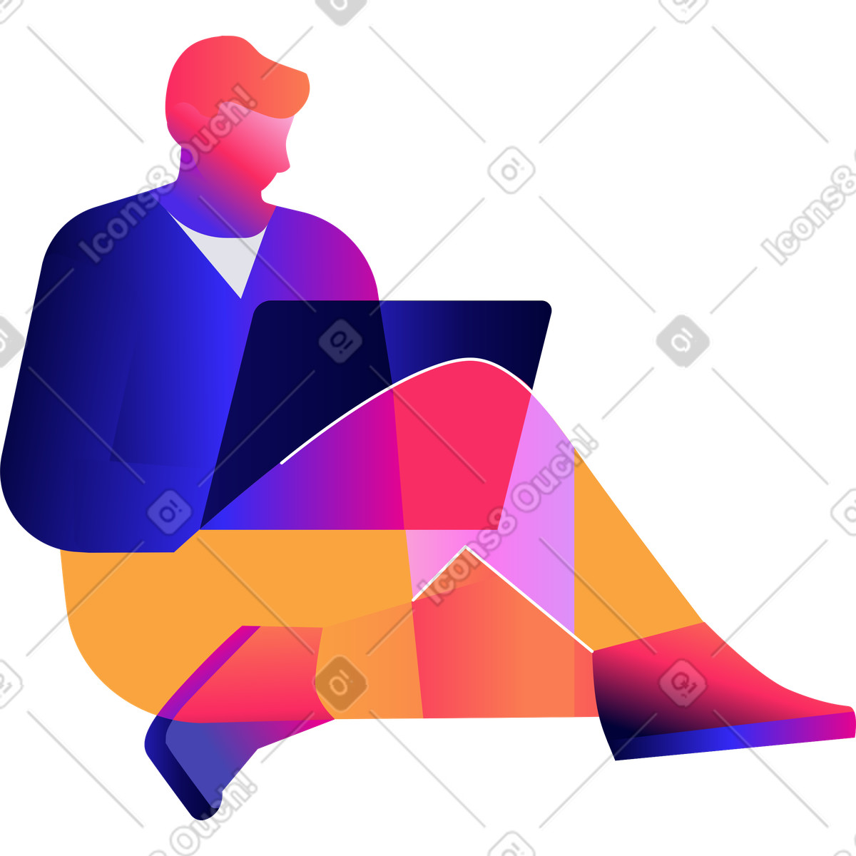 Ilustración Hombre sentado en el suelo con una computadora portátil estilo Mix a descargar PNG y SVG