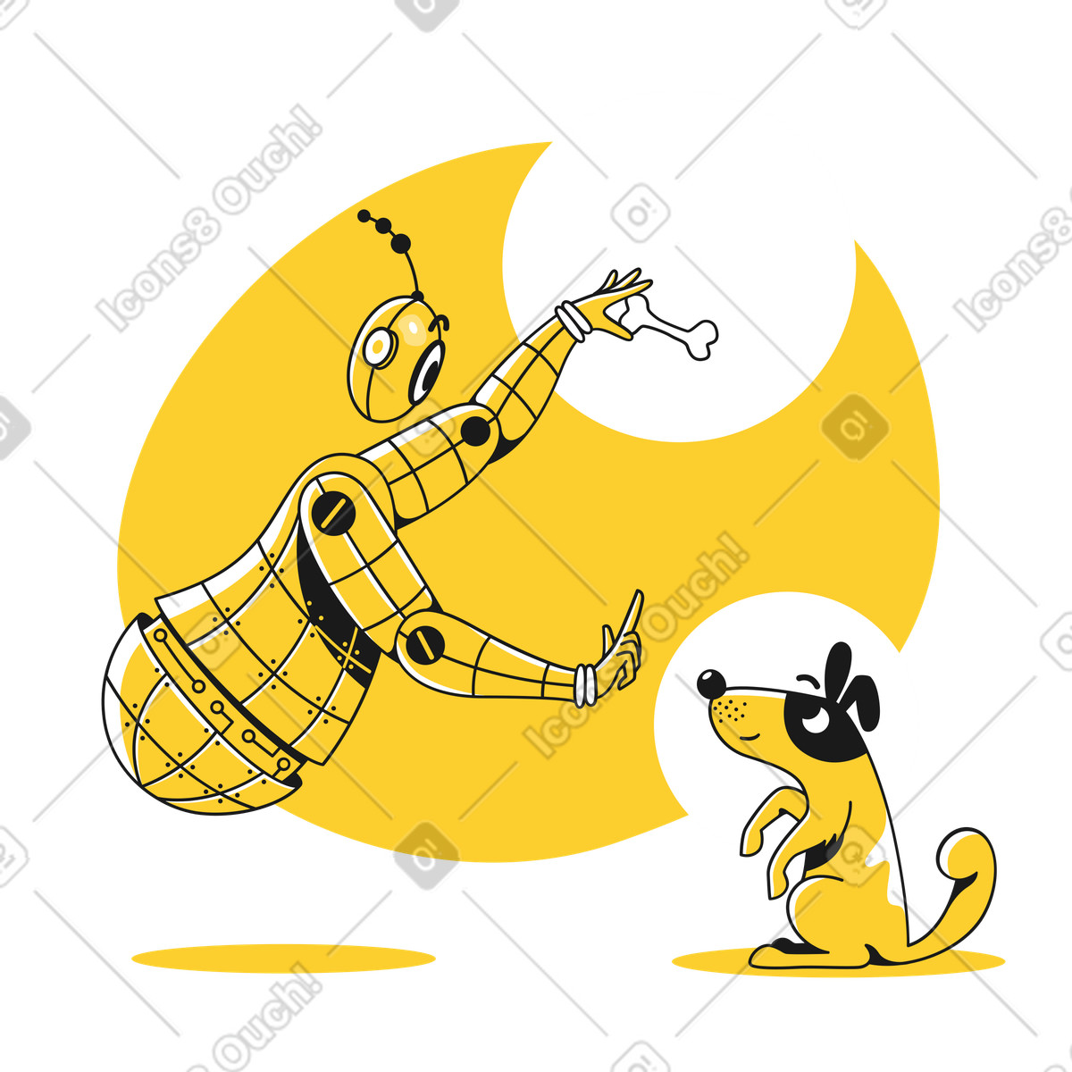 Illustration Robot dressant le chien avec un os dans style Taxi à télécharger aux formats PNG, SVG