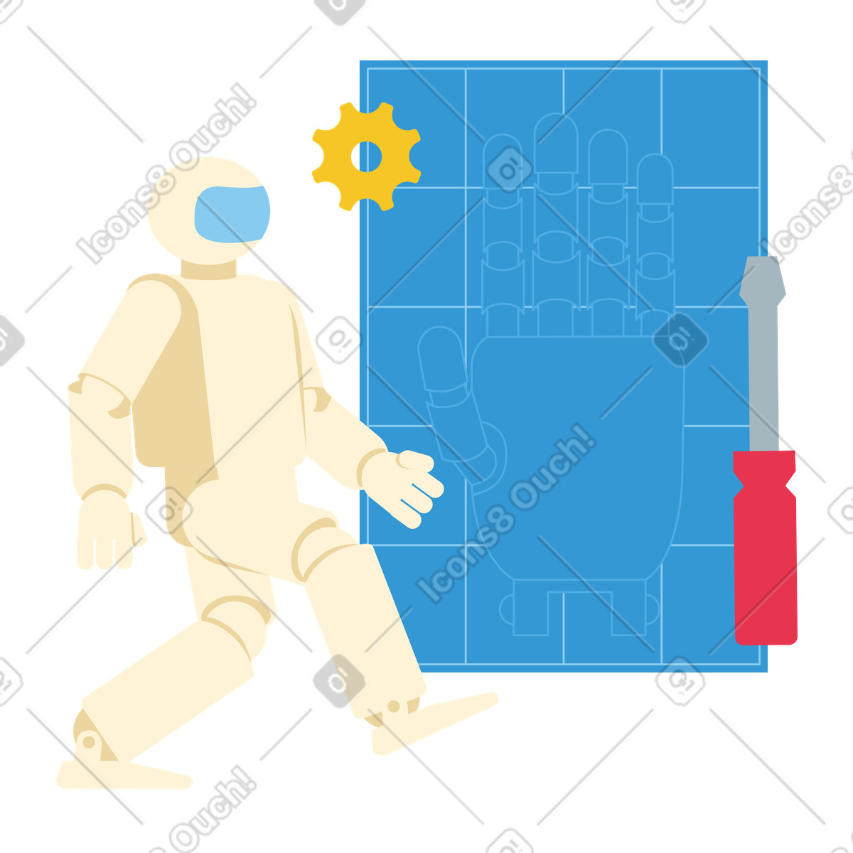 Ilustración Plano para el diseño de un robot humanoide en estilo Catchy a descargar en PNG y SVG