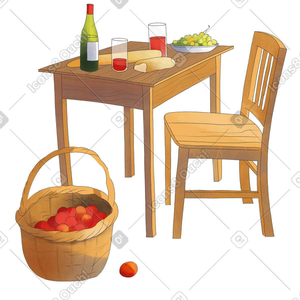 Picnic table with basket and drink on it illustration in Seasons style download in PNG, SVG