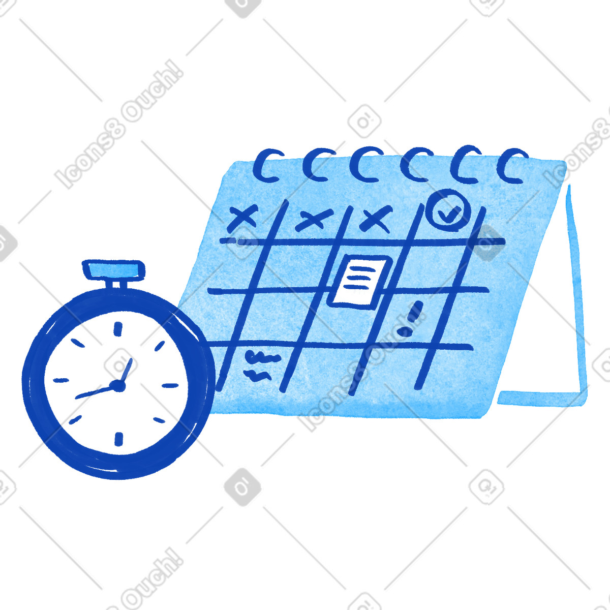 Calendar schedule with stopwatch emphasizing time management and daily planning-Illustration im Tint-Stil als Download in PNG, SVG