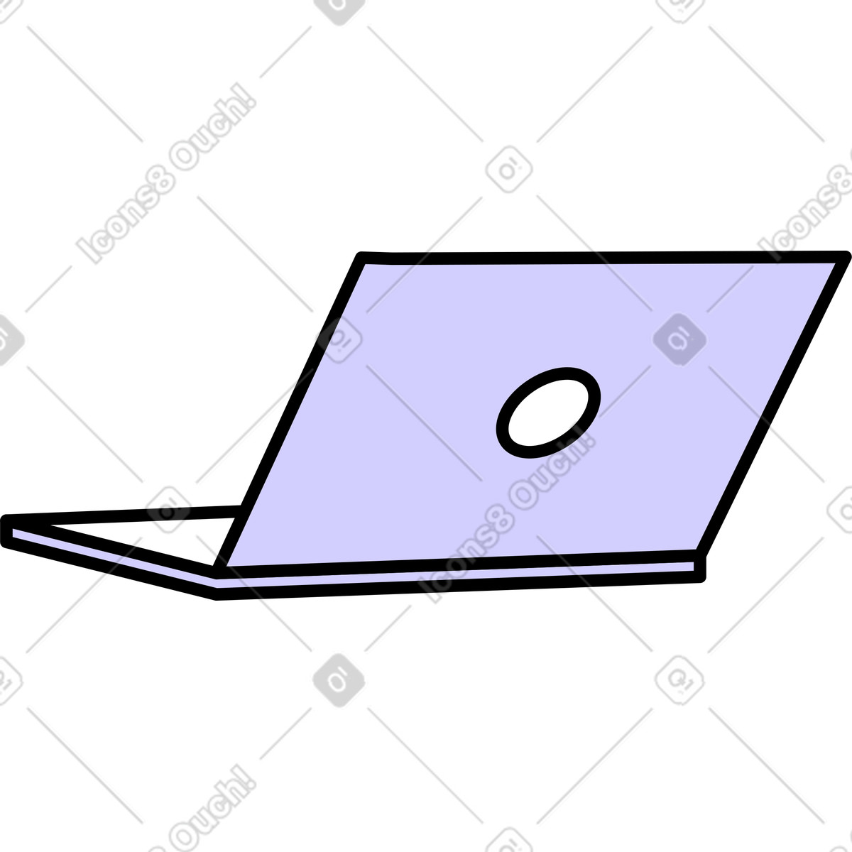 Laptop computer with purple lid and round logo-Illustration im Notes-Stil als Download in PNG, SVG