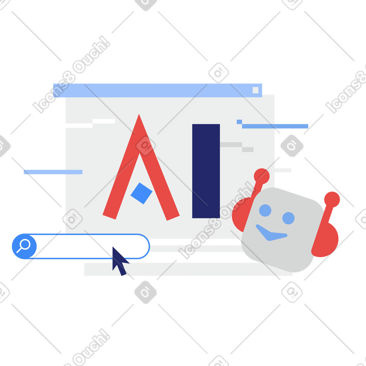 Illustration Text ai avec robot et barre de recherche aux formats PNG et SVG