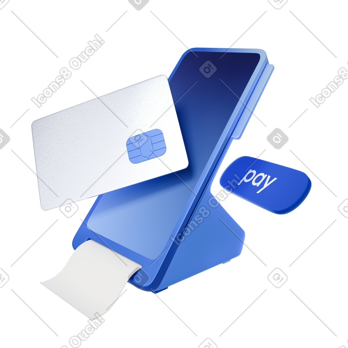 Ilustración animada Pago sin efectivo a través de terminal pos, fintech y caja tienda. en estilo 3D Blueprint descargar en GIF, Lottie (JSON), AE