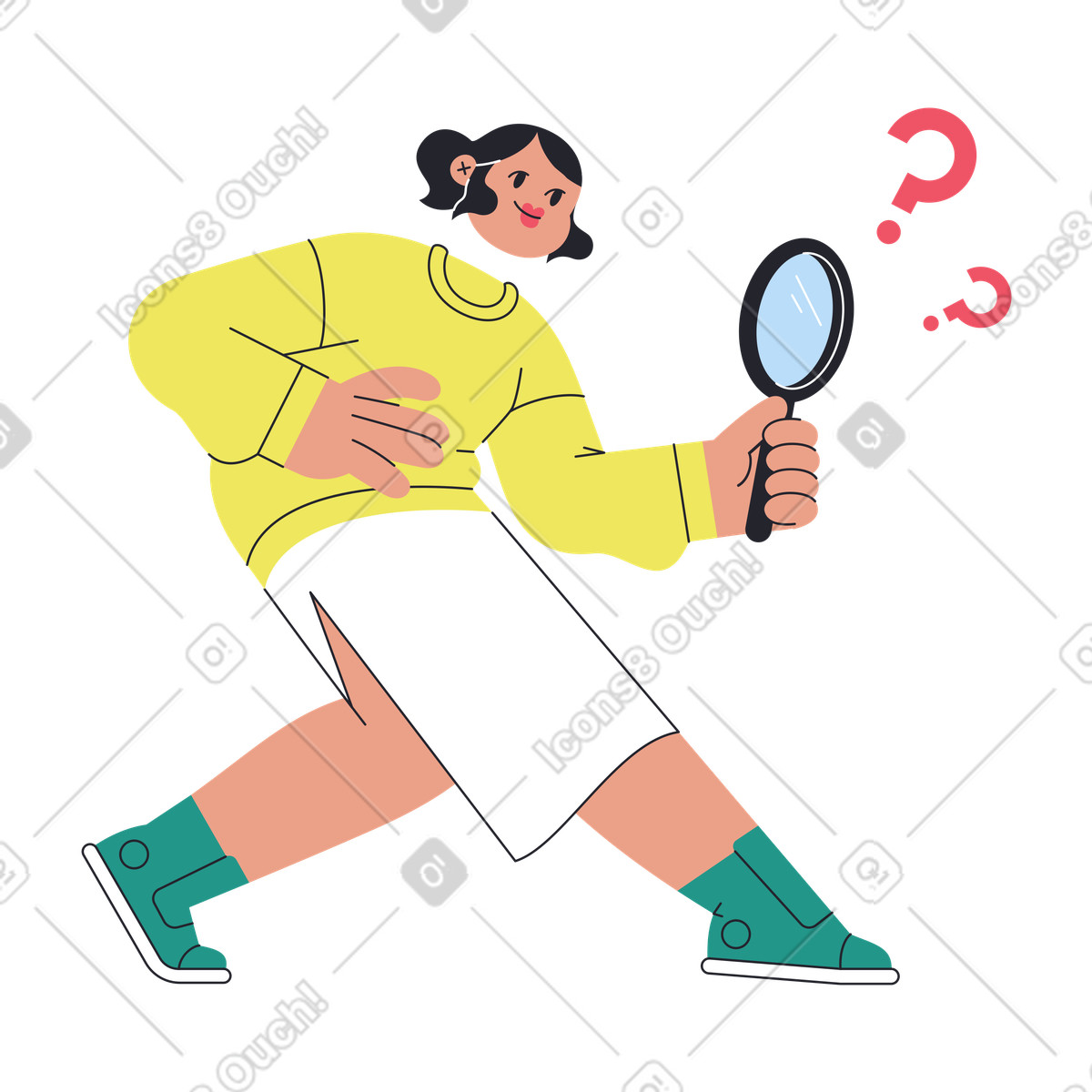 Illustration Femme avec loupe sur une recherche dans le style Boba à télécharger aux formats PNG, SVG