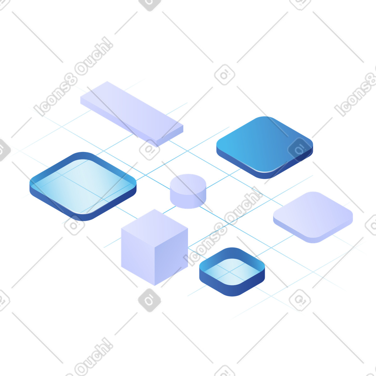 Geometric shapes on grid, System Components, Technology Platform Structure illustration in PNG, SVG