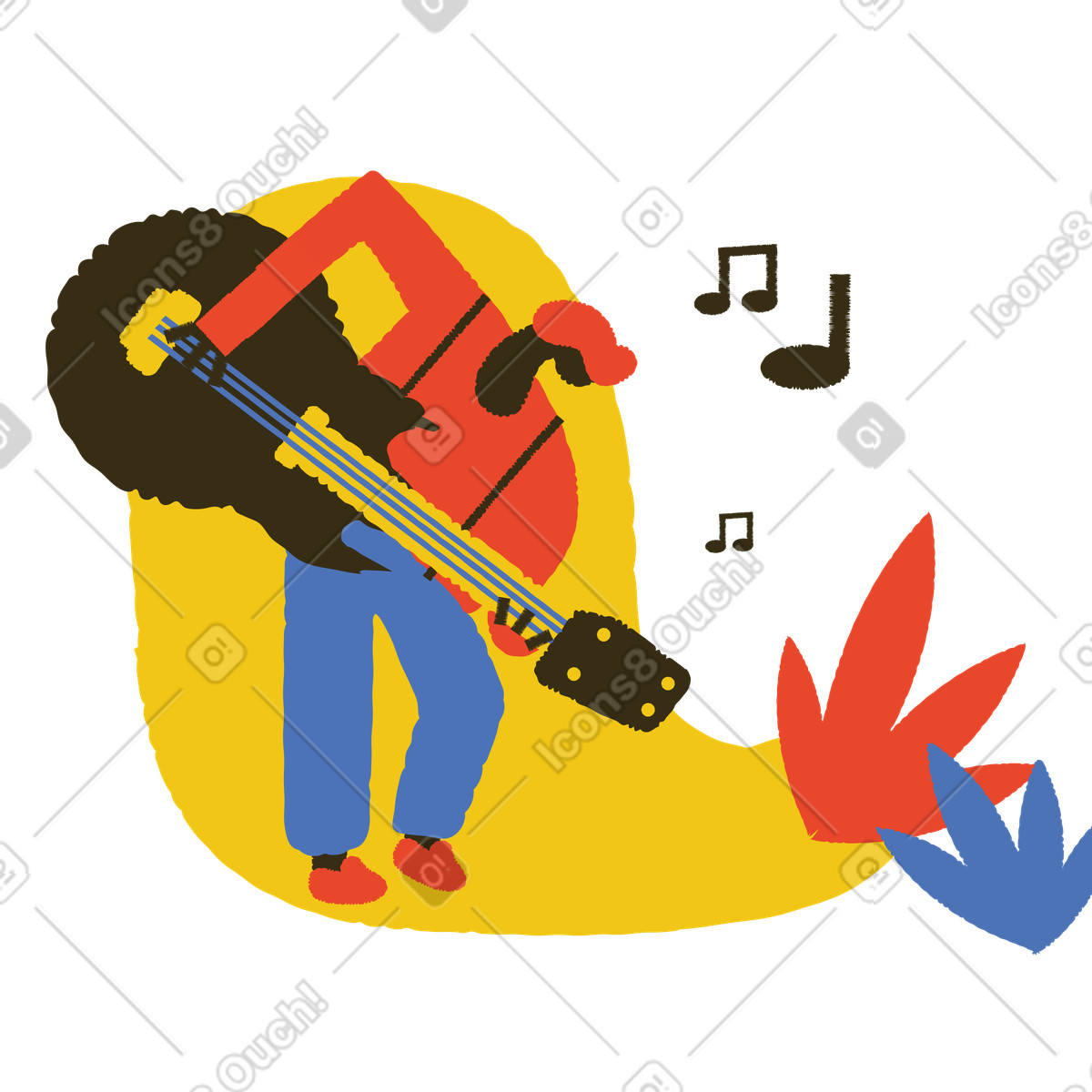 Bermuda スタイルの ギターを演奏する男性演奏者 のイラストをPNG、SVG形式でダウンロード