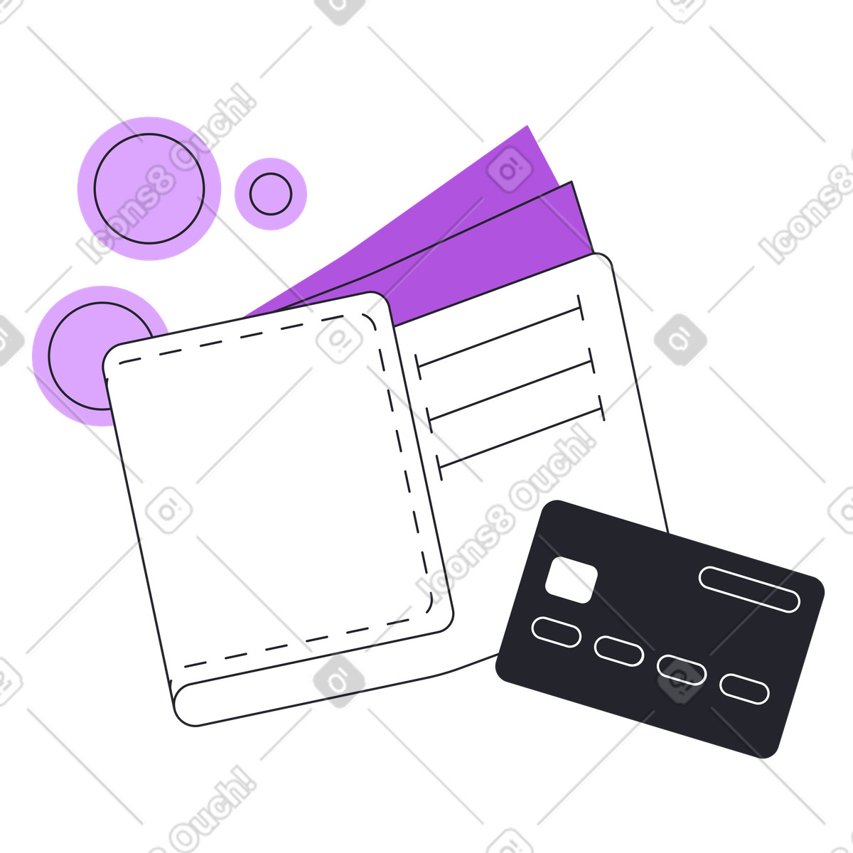 Wallet with bank card illustration featuring cash clipart for various projects
